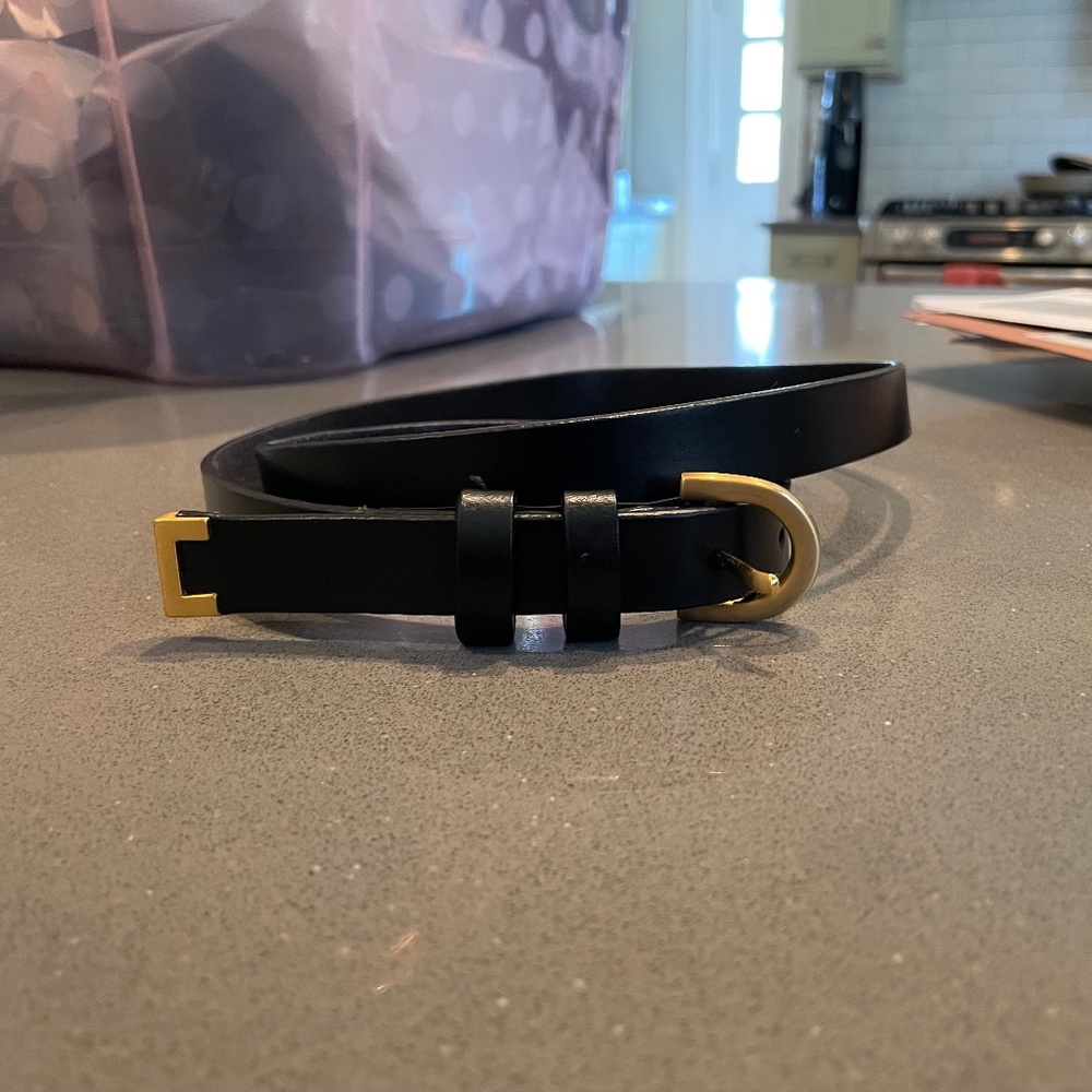 Thin black leather belt